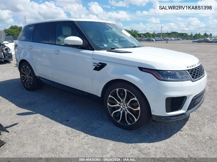 SALWR2RV1KA851398 2019 Land Rover Range Rover Sport Hse