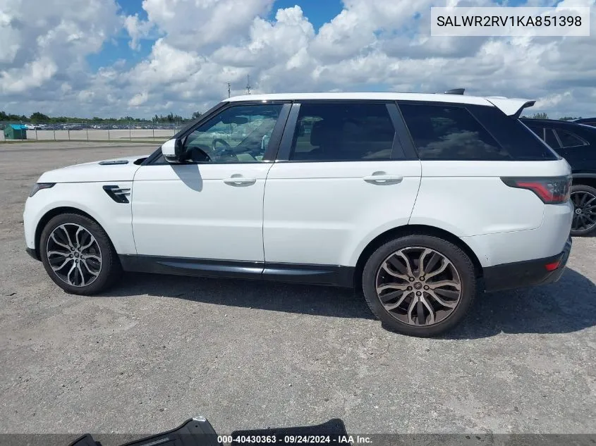 SALWR2RV1KA851398 2019 Land Rover Range Rover Sport Hse