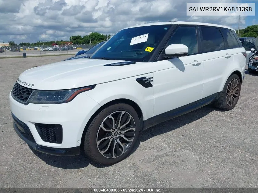 SALWR2RV1KA851398 2019 Land Rover Range Rover Sport Hse