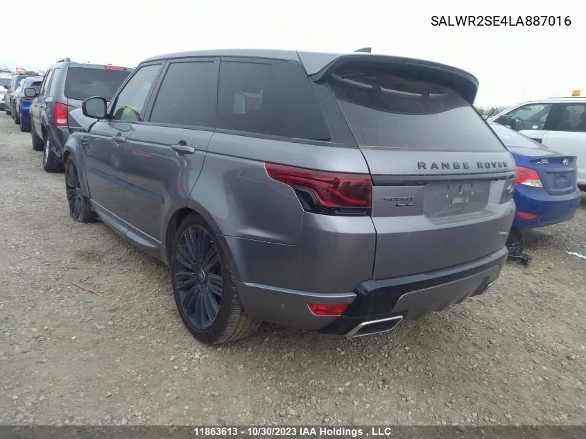 2020 Land Rover Range Rover Sport Hse Dynamic VIN: SALWR2SE4LA887016 Lot: 11863613