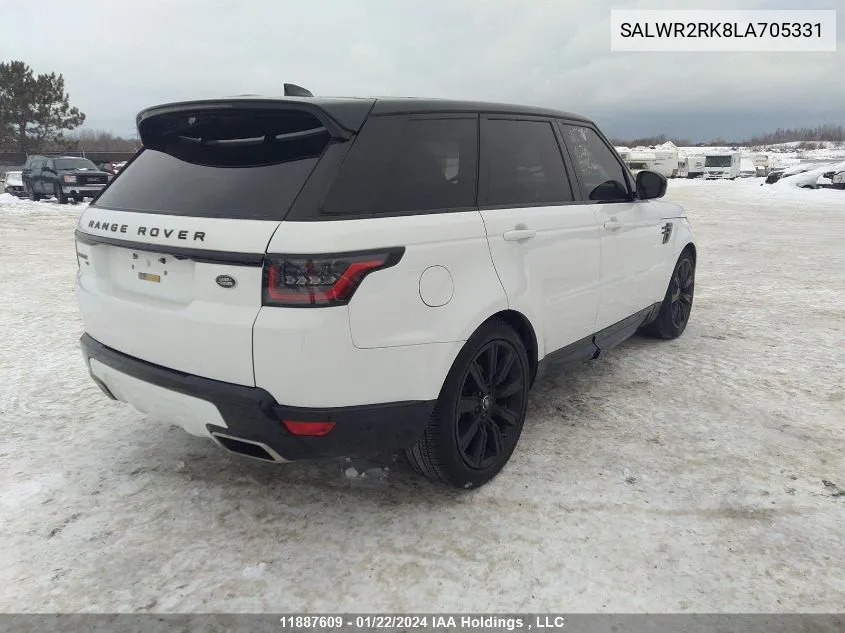 2020 Land Rover Range Rover Sport Hse VIN: SALWR2RK8LA705331 Lot: 11887609