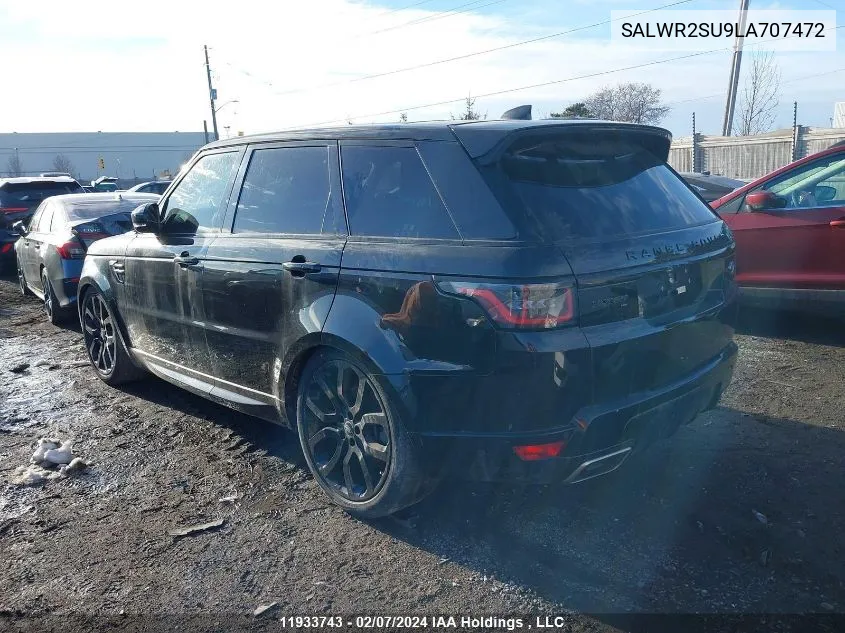 2020 Land Rover Range Rover Sport VIN: SALWR2SU9LA707472 Lot: 11933743