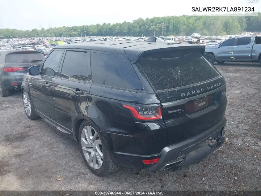 2020 Land Rover Range Rover Sport Hse VIN: SALWR2RK7LA891234 Lot: 39746944