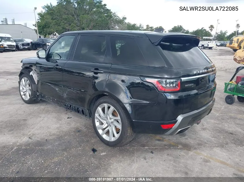 2020 Land Rover Range Rover Sport Hse Mhev VIN: SALWR2SU0LA722085 Lot: 39781987