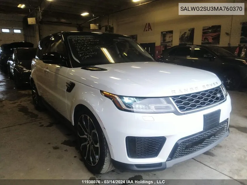 2021 Land Rover Range Rover Sport VIN: SALWG2SU3MA760370 Lot: 11938076