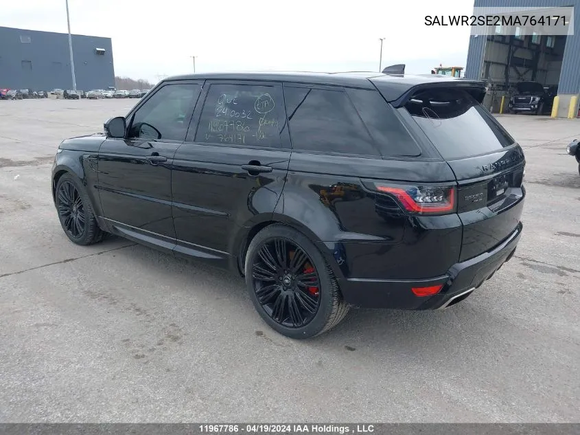 2021 Land Rover Range Rover Sport VIN: SALWR2SE2MA764171 Lot: 11967786