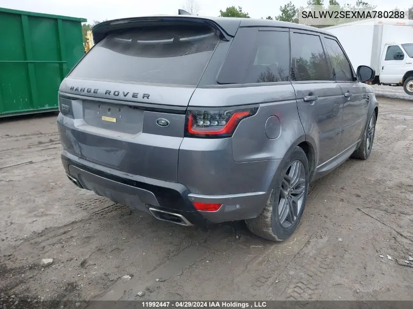 2021 Land Rover Range Rover Sport VIN: SALWV2SEXMA780288 Lot: 11992447