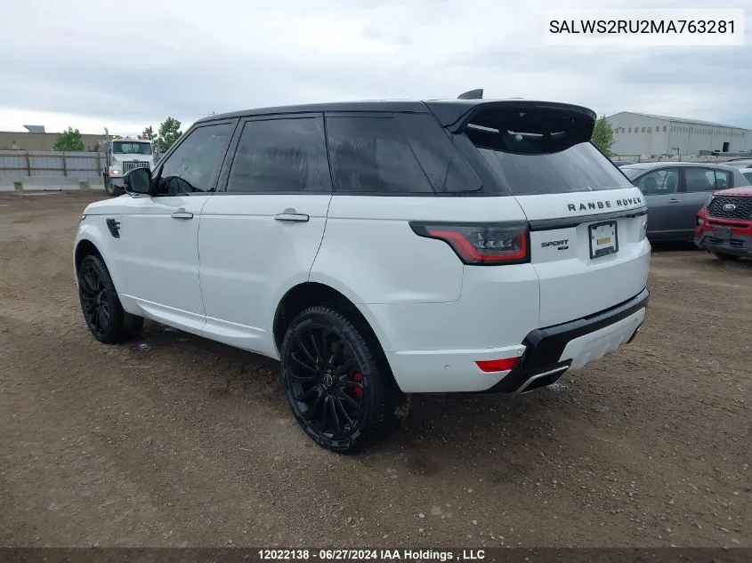 2021 Land Rover Range Rover Sport VIN: SALWS2RU2MA763281 Lot: 12022138