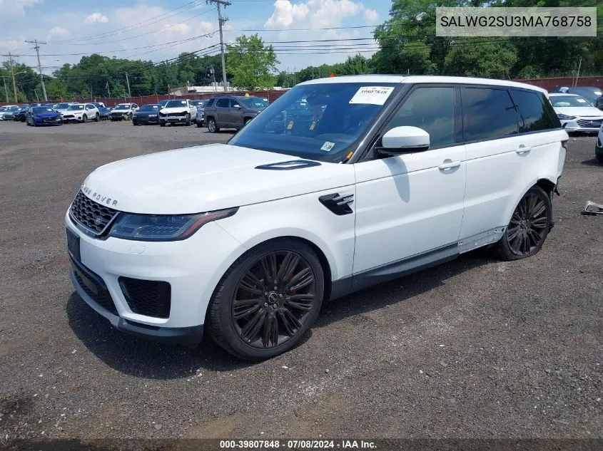 SALWG2SU3MA768758 2021 Land Rover Range Rover Sport Se Mhev