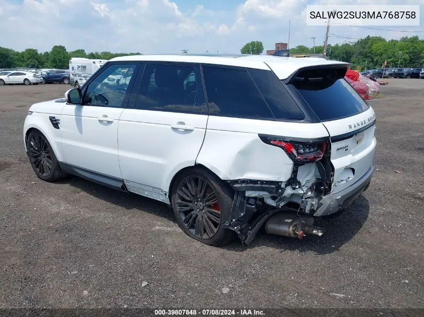 SALWG2SU3MA768758 2021 Land Rover Range Rover Sport Se Mhev