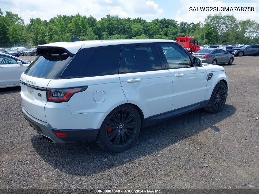 2021 Land Rover Range Rover Sport Se Mhev VIN: SALWG2SU3MA768758 Lot: 39807848