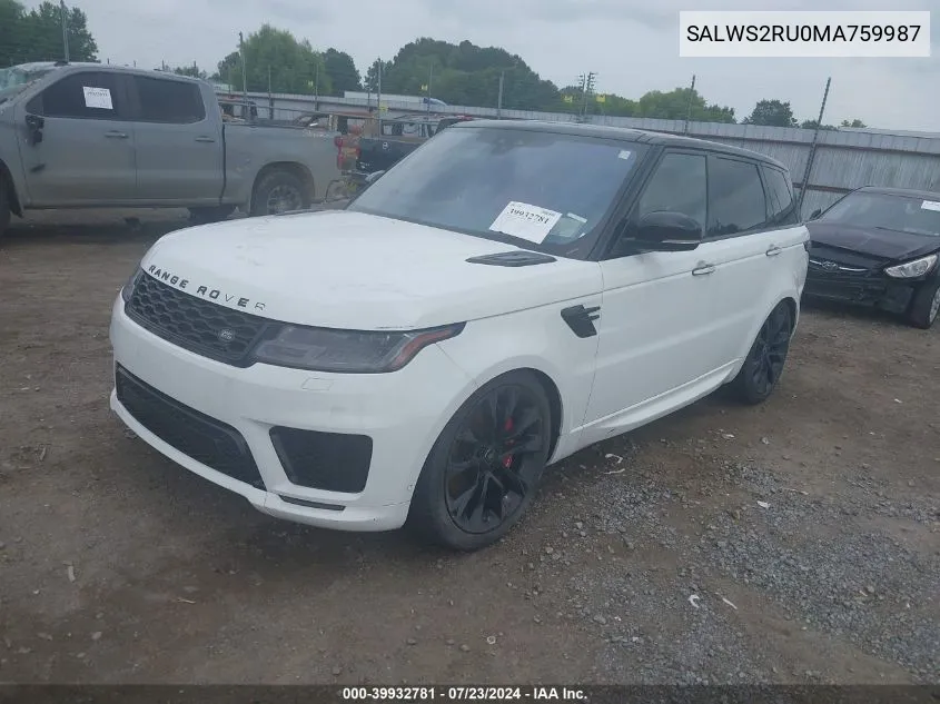 2021 Land Rover Range Rover Sport Hst Mhev VIN: SALWS2RU0MA759987 Lot: 39932781