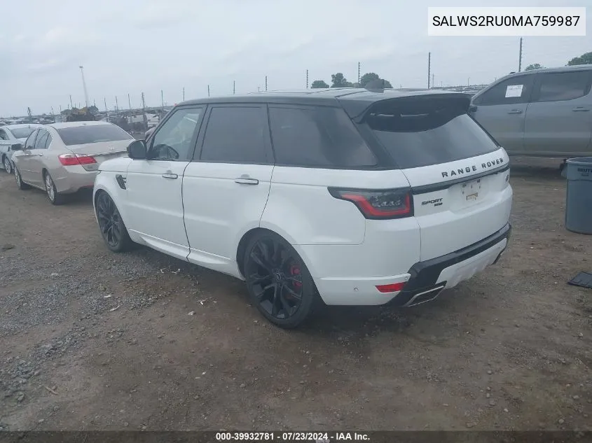 2021 Land Rover Range Rover Sport Hst Mhev VIN: SALWS2RU0MA759987 Lot: 39932781