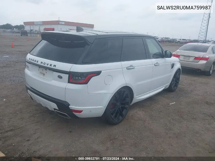 2021 Land Rover Range Rover Sport Hst Mhev VIN: SALWS2RU0MA759987 Lot: 39932781