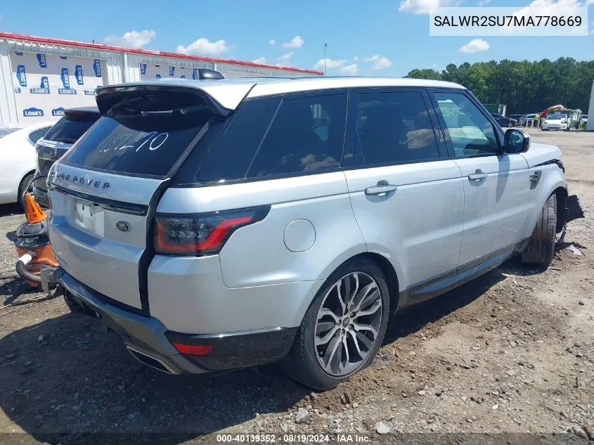 2021 Land Rover Range Rover Sport Hse Silver Edition Mhev VIN: SALWR2SU7MA778669 Lot: 40139352