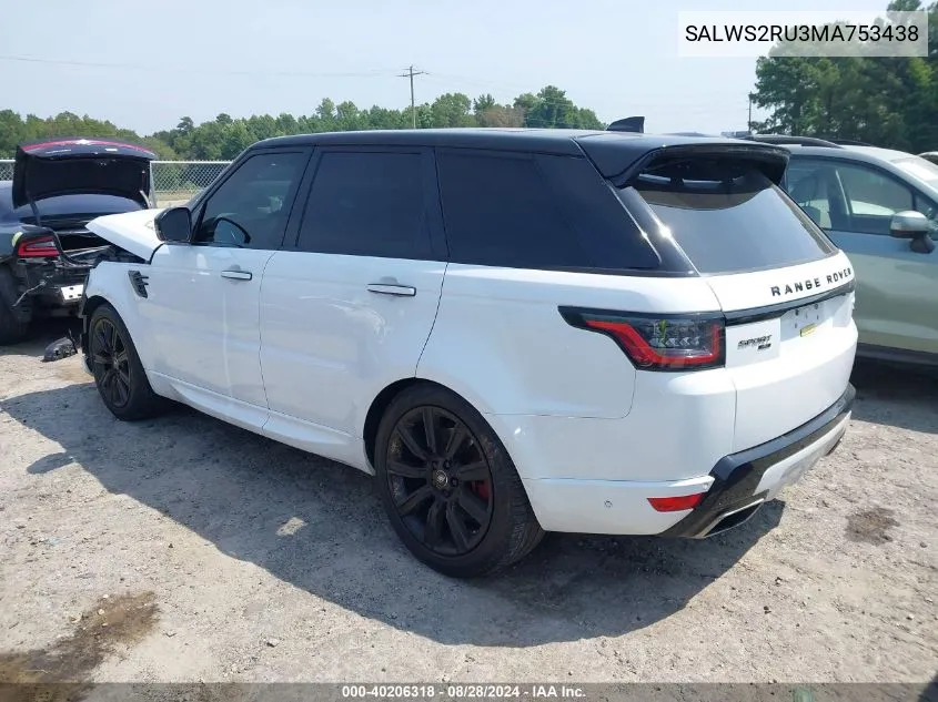 2021 Land Rover Range Rover Sport Hst Mhev VIN: SALWS2RU3MA753438 Lot: 40206318