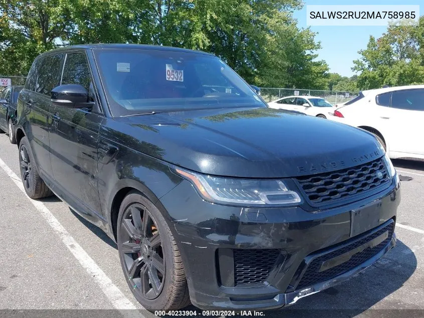 2021 Land Rover Range Rover Sport Hst Mhev VIN: SALWS2RU2MA758985 Lot: 40233904