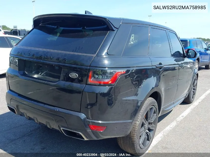 2021 Land Rover Range Rover Sport Hst Mhev VIN: SALWS2RU2MA758985 Lot: 40233904