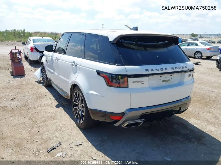 2021 Land Rover Range Rover Sport Hse Silver Edition Mhev VIN: SALWR2SU0MA750258 Lot: 40359686