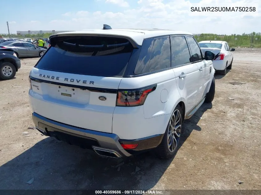 2021 Land Rover Range Rover Sport Hse Silver Edition Mhev VIN: SALWR2SU0MA750258 Lot: 40359686