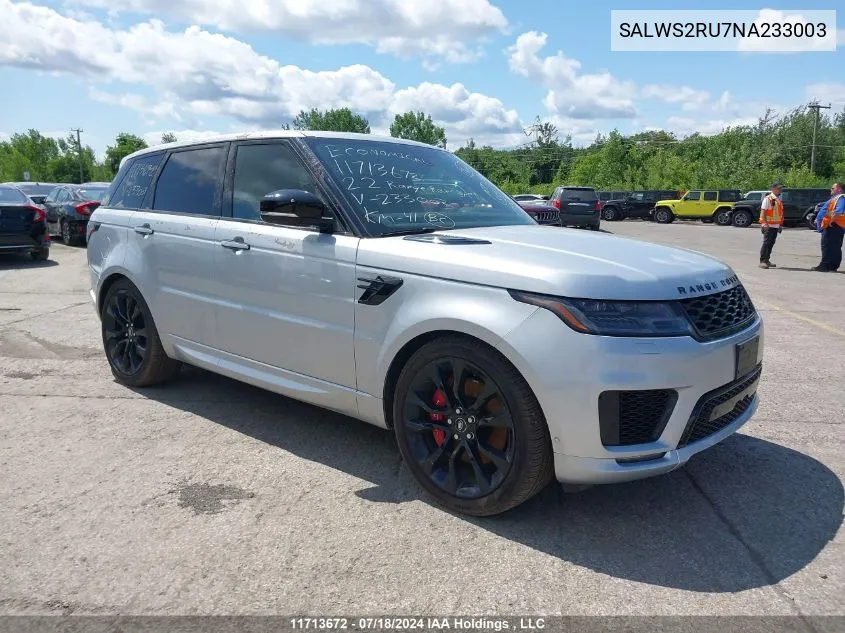 SALWS2RU7NA233003 2022 Land Rover Range Rover Sport Hst