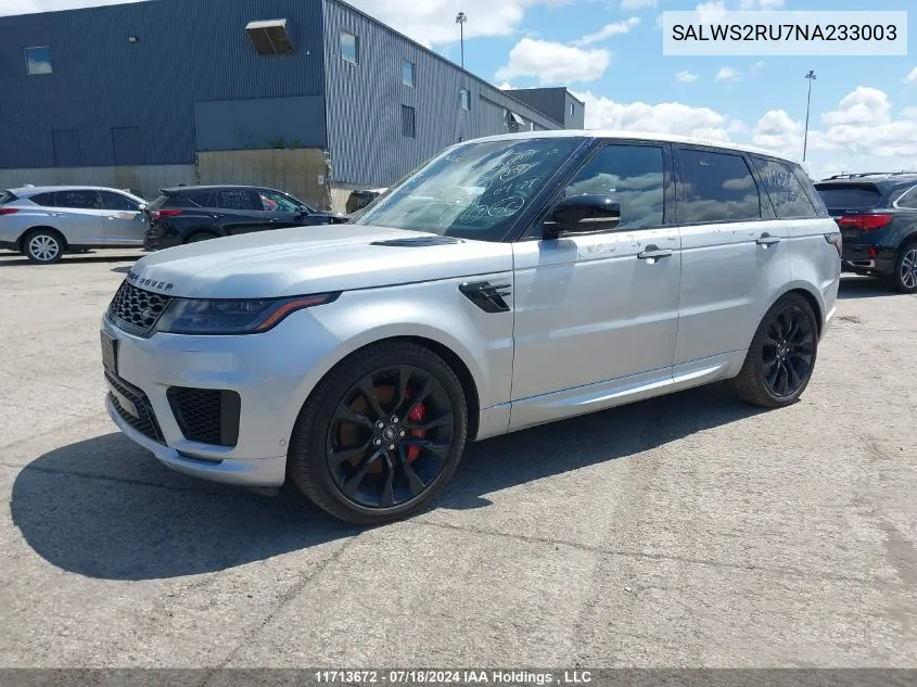 2022 Land Rover Range Rover Sport Hst VIN: SALWS2RU7NA233003 Lot: 11713672