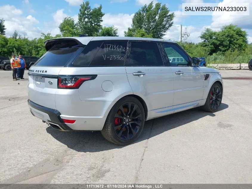 2022 Land Rover Range Rover Sport Hst VIN: SALWS2RU7NA233003 Lot: 11713672