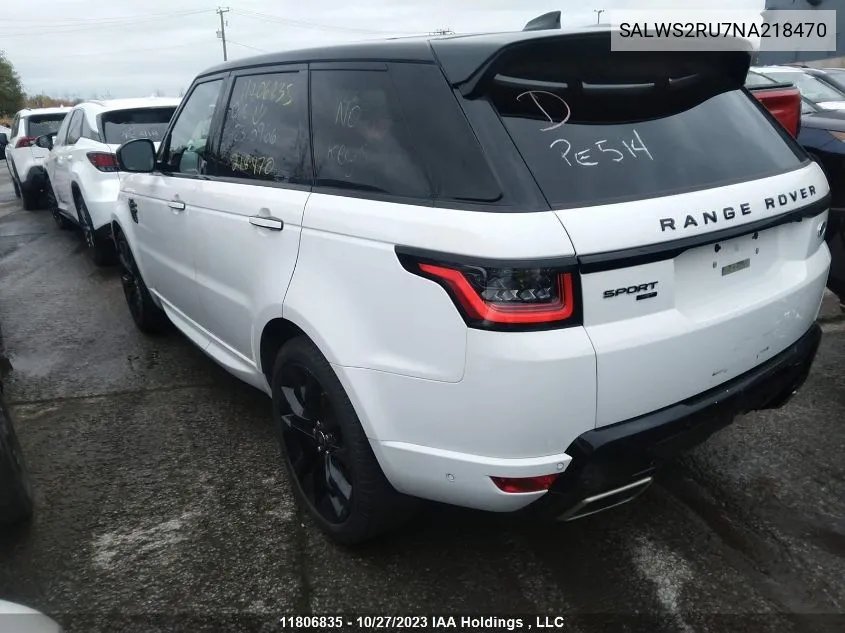 2022 Land Rover Range Rover Sport Hst VIN: SALWS2RU7NA218470 Lot: 11806835