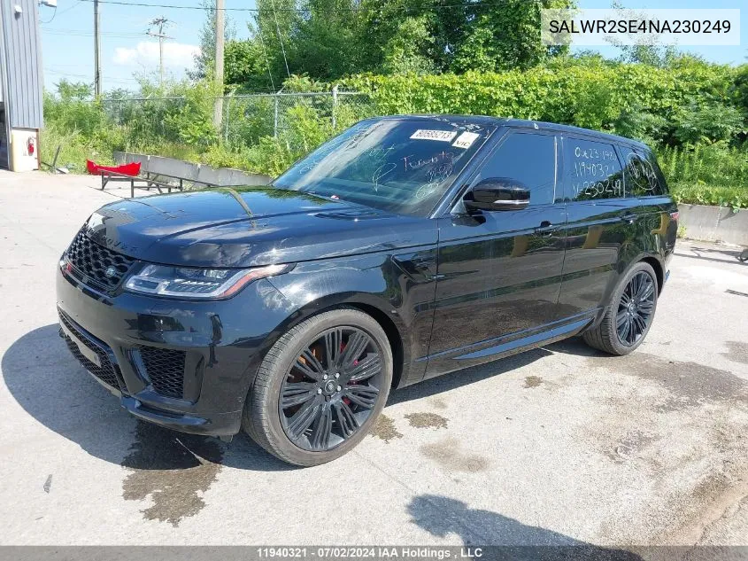 2022 Land Rover Range Rover Sport VIN: SALWR2SE4NA230249 Lot: 11940321