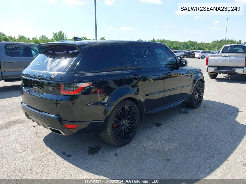 2022 Land Rover Range Rover Sport VIN: SALWR2SE4NA230249 Lot: 11940321