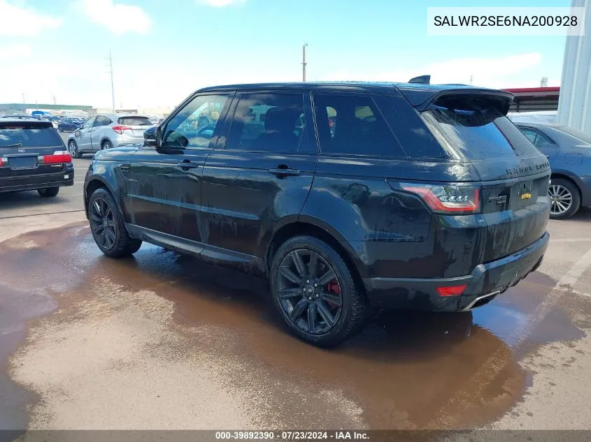 2022 Land Rover Range Rover Sport Hse Dynamic VIN: SALWR2SE6NA200928 Lot: 39892390