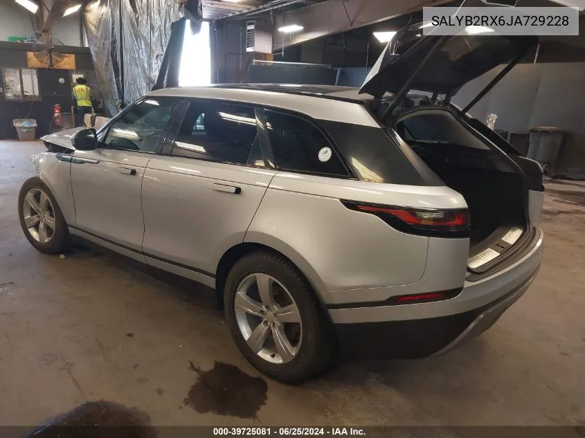 2018 Land Rover Range Rover Velar P250 S VIN: SALYB2RX6JA729228 Lot: 39725081