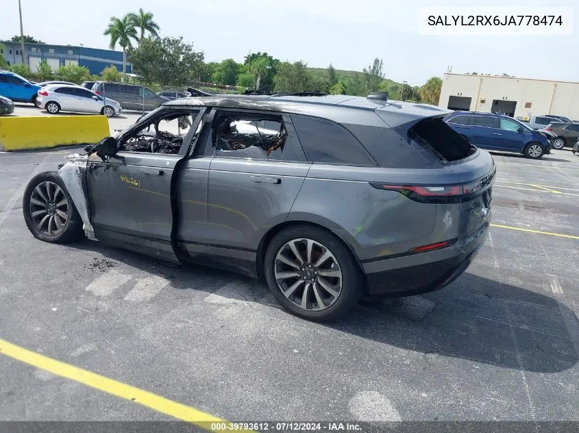 2018 Land Rover Range Rover Velar P250 Se R-Dynamic VIN: SALYL2RX6JA778474 Lot: 39793612