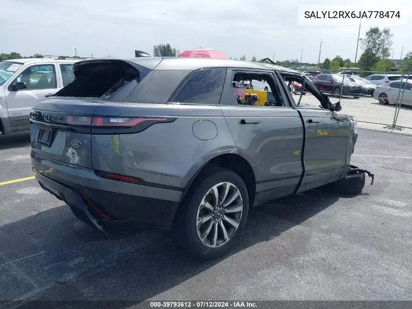 2018 Land Rover Range Rover Velar P250 Se R-Dynamic VIN: SALYL2RX6JA778474 Lot: 39793612