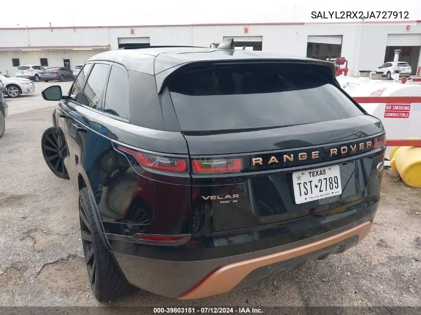 2018 Land Rover Range Rover Velar P250 Se R-Dynamic VIN: SALYL2RX2JA727912 Lot: 39803151