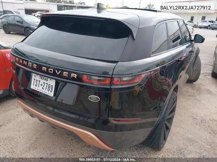 2018 Land Rover Range Rover Velar P250 Se R-Dynamic VIN: SALYL2RX2JA727912 Lot: 39803151