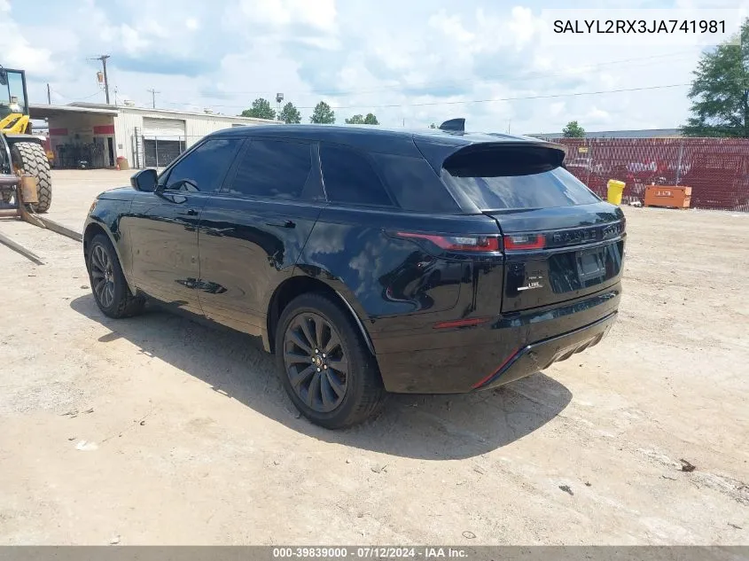 2018 Land Rover Range Rover Velar P250 Se R-Dynamic VIN: SALYL2RX3JA741981 Lot: 39839000