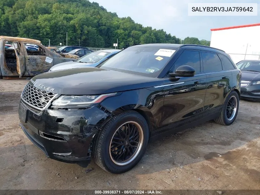 2018 Land Rover Range Rover Velar P380 S VIN: SALYB2RV3JA759642 Lot: 39938371