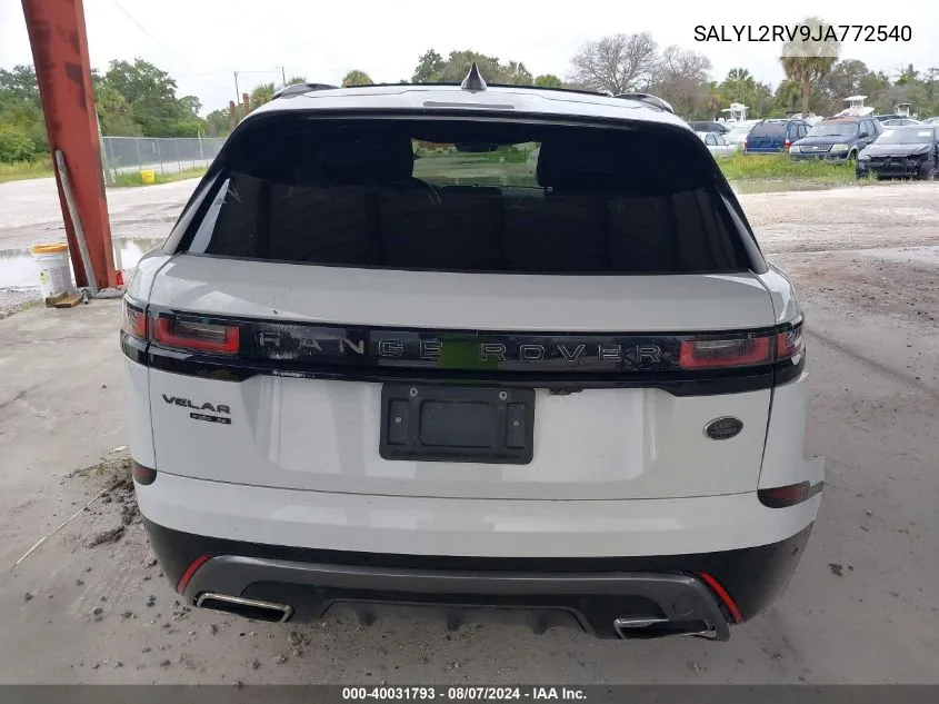 2018 Land Rover Range Rover Velar P380 Se R-Dynamic VIN: SALYL2RV9JA772540 Lot: 40031793