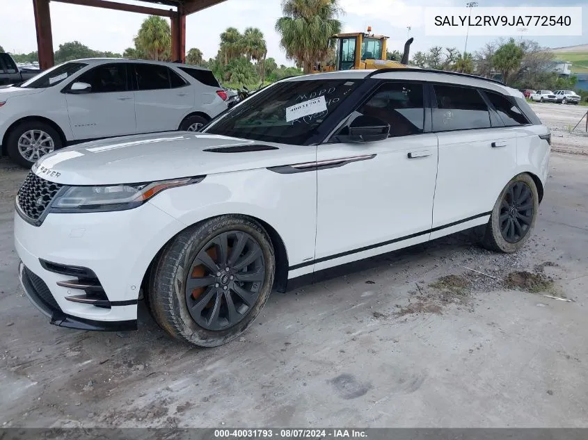 SALYL2RV9JA772540 2018 Land Rover Range Rover Velar P380 Se R-Dynamic