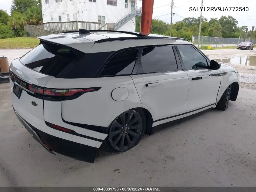 2018 Land Rover Range Rover Velar P380 Se R-Dynamic VIN: SALYL2RV9JA772540 Lot: 40031793