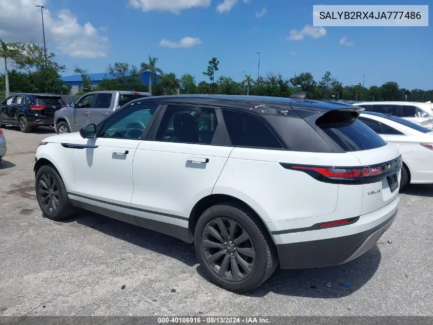 2018 Land Rover Range Rover Velar P250 S VIN: SALYB2RX4JA777486 Lot: 40106916