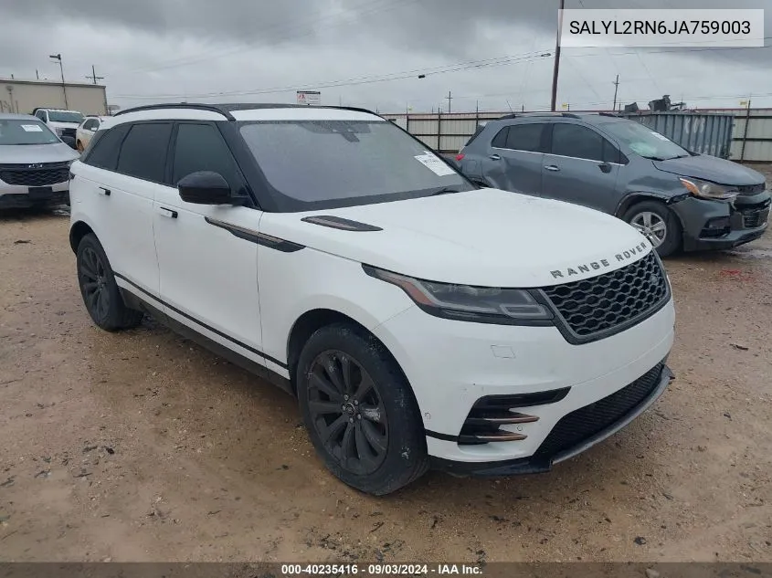 2018 Land Rover Range Rover Velar D180 Se R-Dynamic VIN: SALYL2RN6JA759003 Lot: 40235416