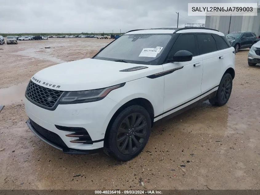 2018 Land Rover Range Rover Velar D180 Se R-Dynamic VIN: SALYL2RN6JA759003 Lot: 40235416