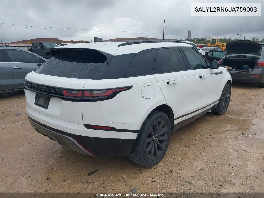 SALYL2RN6JA759003 2018 Land Rover Range Rover Velar D180 Se R-Dynamic