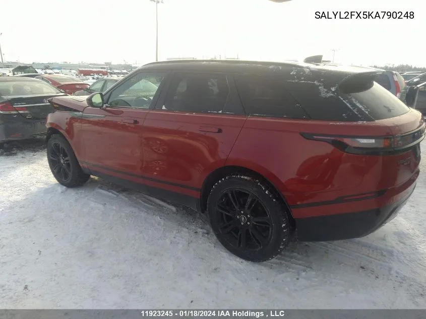 2019 Land Rover Range Rover Velar S VIN: SALYL2FX5KA790248 Lot: 11923245