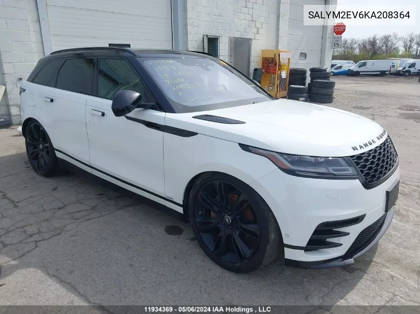 2019 Land Rover Range Rover Velar VIN: SALYM2EV6KA208364 Lot: 11934369