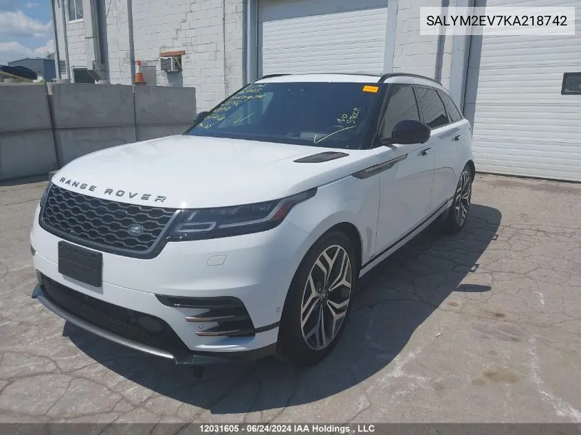 2019 Land Rover Range Rover Velar VIN: SALYM2EV7KA218742 Lot: 12031605