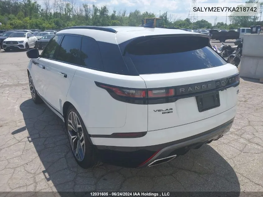 2019 Land Rover Range Rover Velar VIN: SALYM2EV7KA218742 Lot: 12031605