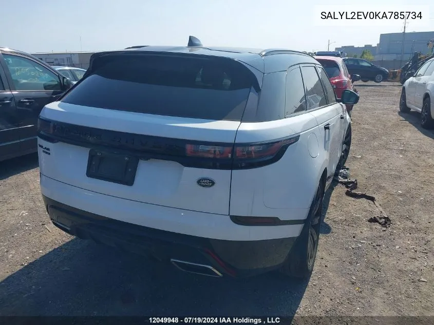 2019 Land Rover Range Rover Velar VIN: SALYL2EV0KA785734 Lot: 12049948